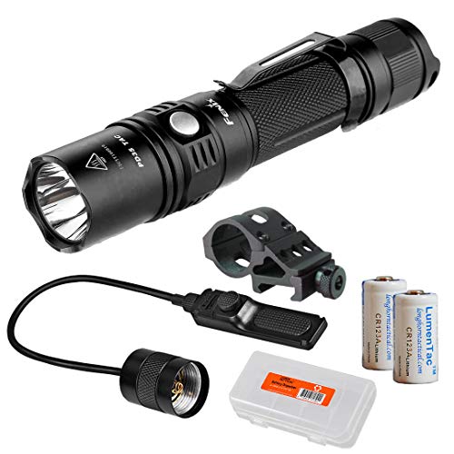 Lumen Tactical Tactical Light Bundle: Fenix PD35TAC (PD35 Tactical) XP-L 1000 Flashlight, AER-02 Pressure Switch, Offset Mount, 2X CR123a Batteries, & LumenTac Battery Organizer