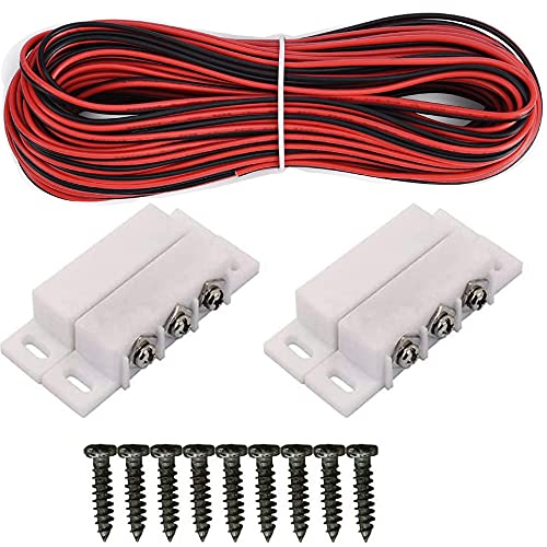 Enfwei NC/NO Encastré Alarme De Sécurité Porte Fenêtre Contact Capteur Magnétique Interrupteur Reed +300cm câble 12V,for Alarme de Garage (Blanc) (2pcs ) Cover