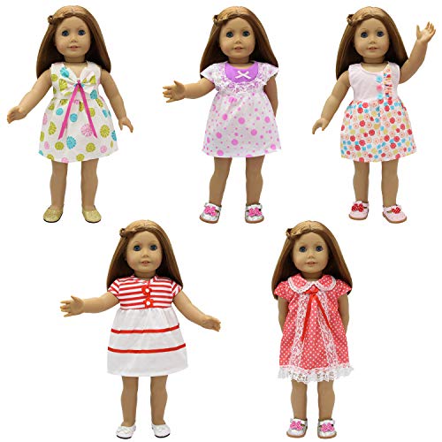 ZITA ELEMENT 5 Pcs Fashion Cute Dresses for 14 Inch to 16 Inch Baby Doll Clothes, American 18 Inch Girl Doll and Other 18 Inch Doll Clothes Outfits Xmas Gift