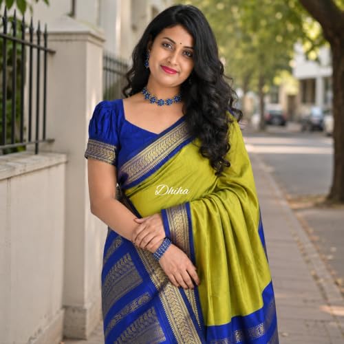 Image of DHIHA Gadwal Cotton Saree for Women | Pure Kalyani Cotton Saree with Zari Border Tassels & Blouse | Kanjivaram Linen Silk | Handloom Weave