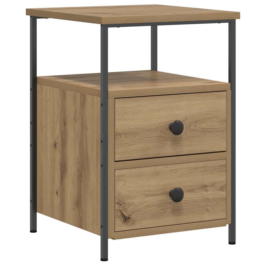 Table de Nuit en Bois d'Ingénierie Robuste avec Tiroirs de Rangement