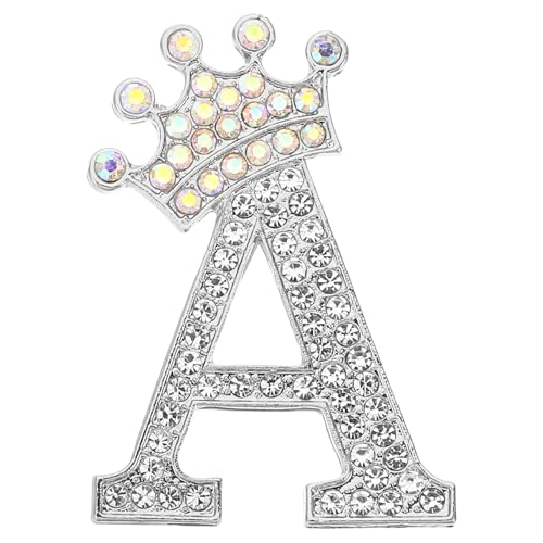 Image of PATIKIL Letter Brooch Pins, Crown Initial Rhinestone Alphabet Letter Lapel Badges Pin for Women Suits