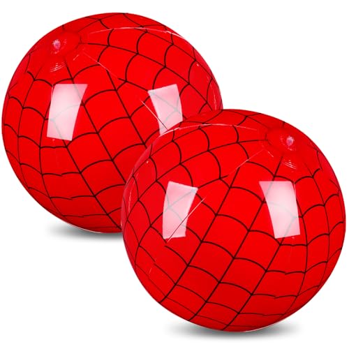 Vertintong 2 Pack 11.81" Spider Web Themed Beach Ball for Kid Inflatable Beach Ball Bulk for Summer Pool Game Spider Red Decoration for Birthday Party End of The Year Class Party Supplies Gift