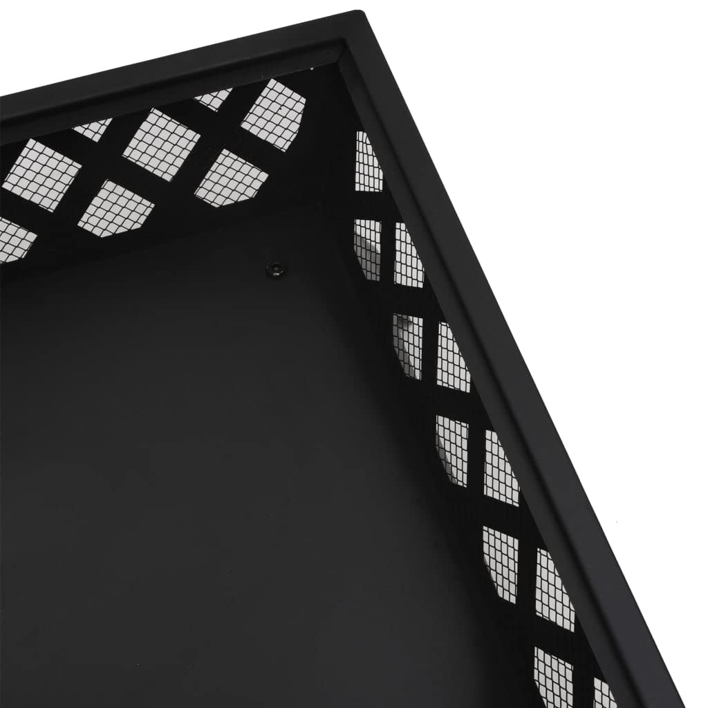 Mangloder - Brasero con atizador, 50 cm, XXL, acero negro, para jardín y terraza, con protección contra chispas y cubierta de red, para leña y calor acogedor
