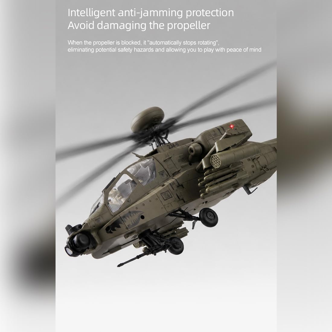 1/48 C170 AH-64D RC Hubschrauber, 2.4G 6CH 3D Stunt Flybarless Militärhubschrauber mit optischer Flow Positionierung, Gyro, TOF Höhenhalt, RC Flugzeug für Erwachsene