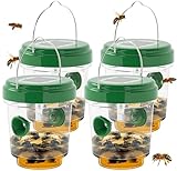 Wasp Traps Outdoor Hanging, Solar Bee Trap for Outside, Reusable Solar Powered Hornet Traps, Bee Wasp Catcher Outside Garden 4 Packs