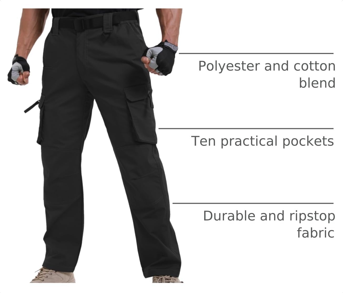 NATUVENIX Ripstop Men's Tactical Pants，Stretch Cargo Work Pants for Men Water Resistant Hiking Military Pants Relaxed Fit Black
