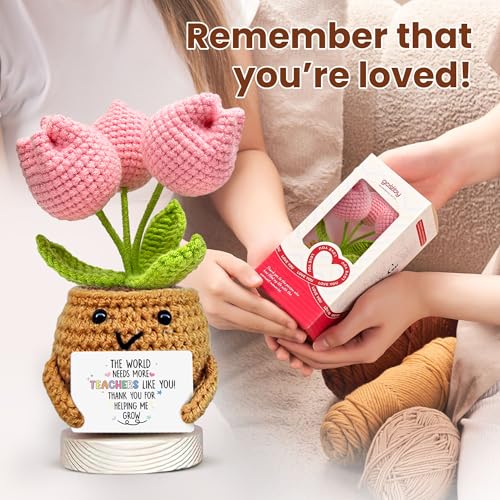 Image of Gossby Handmade Positive Tulip Flower Crochet - The World Needs More Teachers Like You Thank You for Helping Me Grow