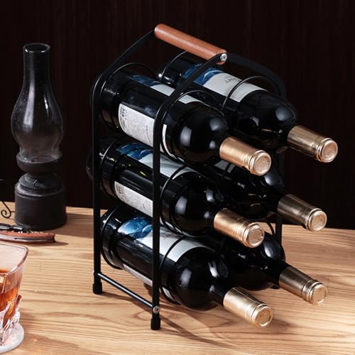Range bouteille de vin empilable en métal noir et support autonome - 7