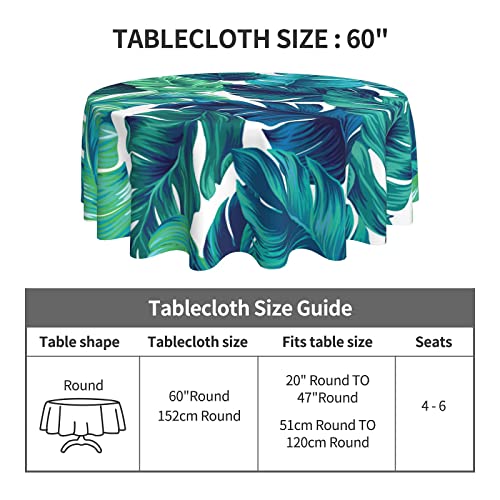 Sweetshow Tropical Tablecloth Round 60 Inches For Summer Green Hawaiian Palm Leaf Round Tablecloth Polyester Washable Circle Table Cover Table Cloth For Kitchen Dining Room Picnic Patio Wedding Party #TOP3