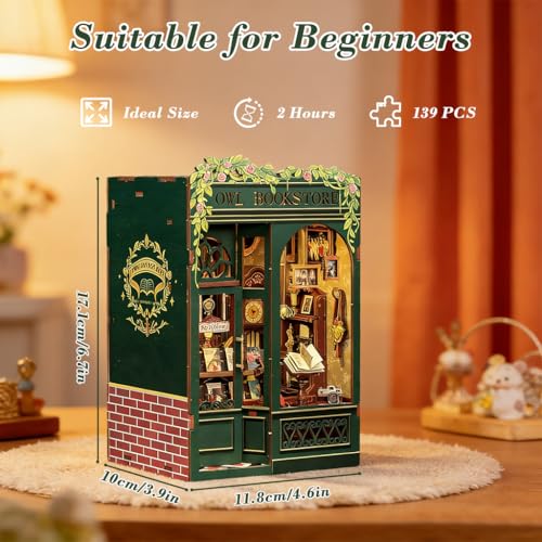 Image of PATPAT Owl Bookstore DIY Miniature House Kit Book Nook Kit, Wooden Doll House for Adults, 3D Wooden Puzzle Bookshelf Decor, for Christmas, Birthday, Anniversary