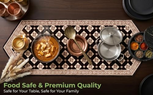 Image of Dining Table Runner for 4 Seater | Premium Viscose Rayon & Cotton Fabric | Washable Heat Resistant Decorative Table Cover for Dining Table | Modern Home Decor | 36 x 14 Inch | Coffee