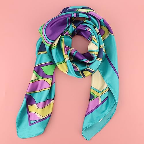 Image of DRESHOW 35 inch Large Square Satin Head Scarf - 4Pcs Silk Accessories Classic Patterned Squares Beach Bandanas for Women