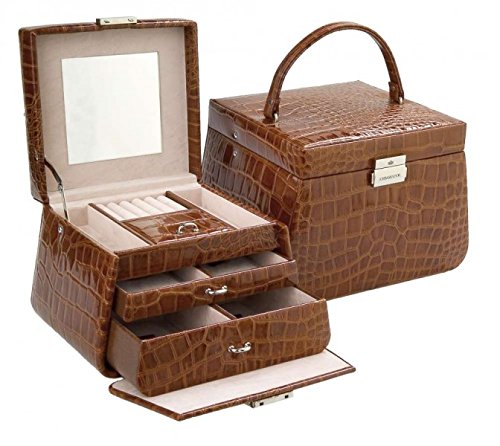 Preisvergleich Produktbild Ambassador Schmuckkoffer Schmuckkasten Rindleder Krokoprägung Lacklederoptik