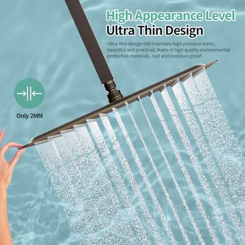 Image of SR SUN RISE Luxury 16 Inch Extra Large Square Stainless Steel Shower Head High Pressure Rainfall Showerhead Ultra Thin Water Saving Oil Rubbed Bronze 2.5 Gpm