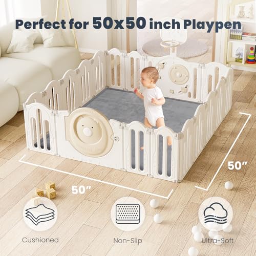 Image of ACOMOPACK 1.3 inch Thick Baby Play Mat for Floor,50x50 Elasti-Foam Playpen Mat for Kids,Infants,Toddlers, Ultra Soft Crawling Mat with Non-Slip Bottom,Tummy Time,Nursery Rug,Yoga,Tatami(Dark Grey)