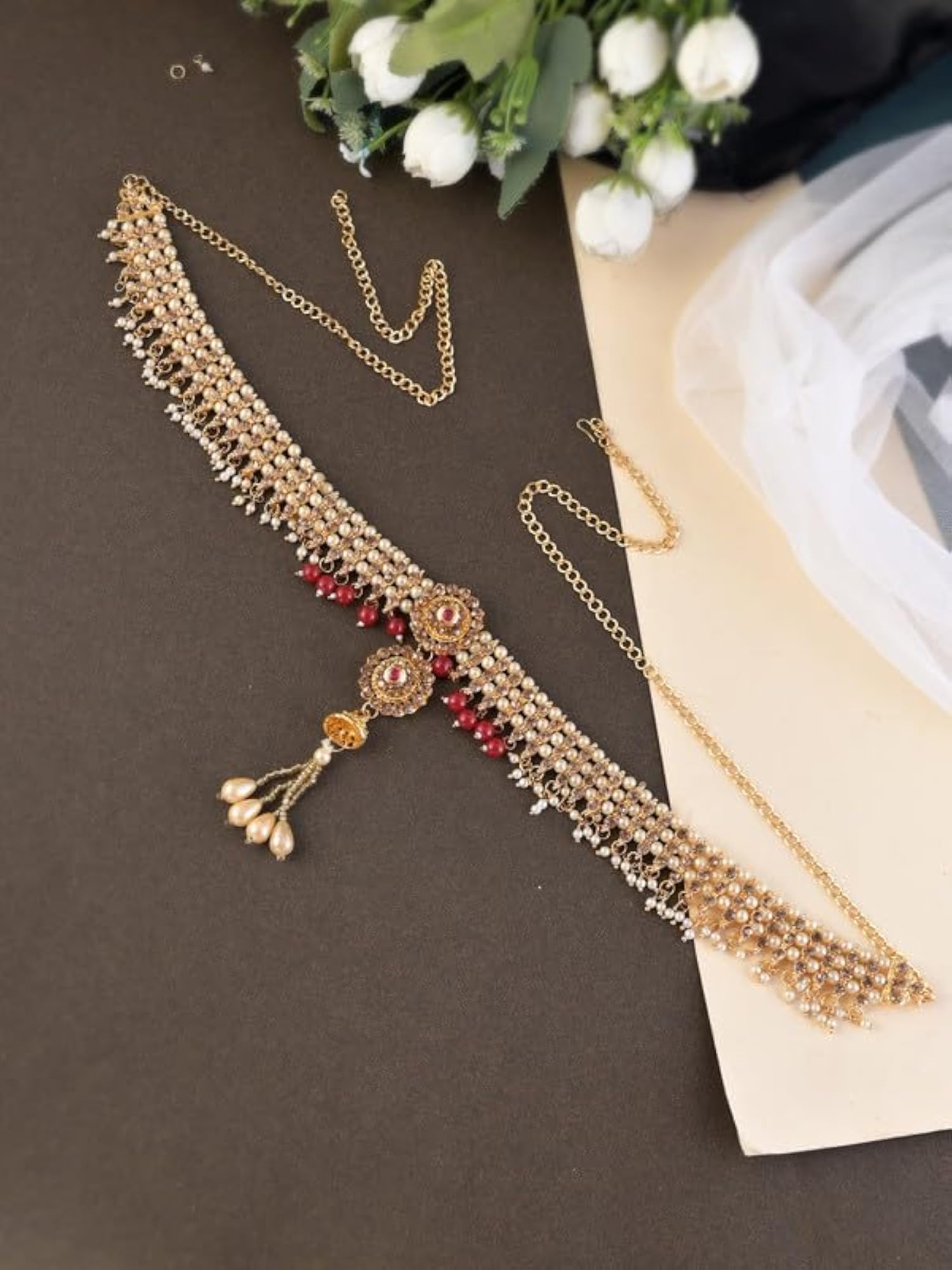 Gold-Plated Stone Studded Beaded Waist Chain