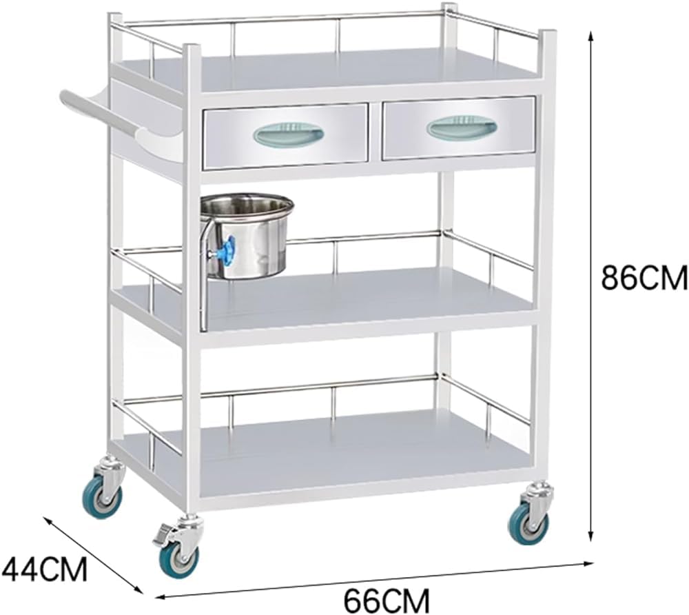 Carro médico de acero inoxidable resistente, capacidad de carga de 150 kg, carrito utilitario de 3 estantes para laboratorio clínico hospitalario