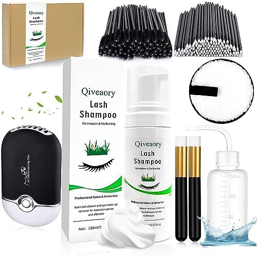 150ml/5.07fl.oz Wimperverlenging Cleanser Extension Lash Shampoo Borstel Mini USB Draagbare Lash Fan Mascara Borstel Wegwerp Microborstel Wasfles Herbruikbare Make-up Remover Pad (Origineel)