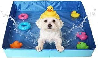 Hundepool, Faltbares Hundebad, Planschbecken für Haustiere, PVC Eckig Katzenpool, Hundebadewanne, Schwimmbecken für Kleine Hunde Katze, 50x50x10 cm (Blau)