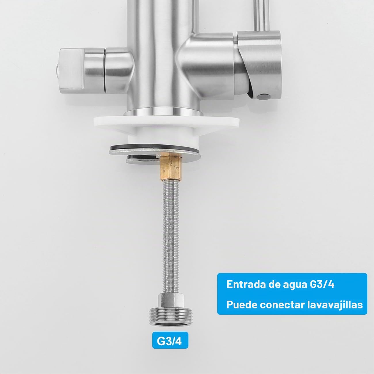 Grifo de Cocina con Interfaz de Lavavajillas 3/4", Cepillado