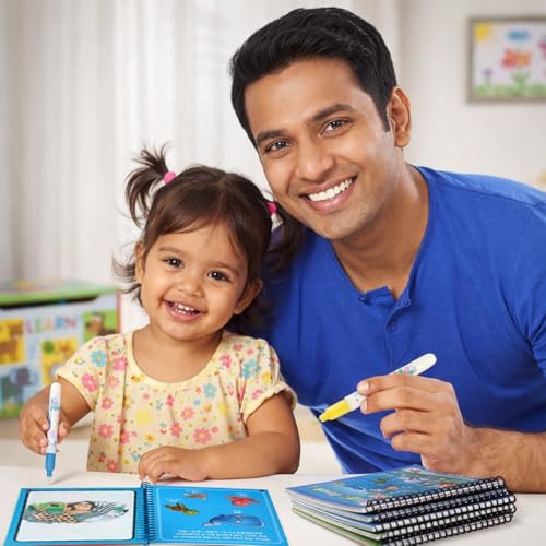 Image of Party Propz Watercolor Book with Pen - 8 Pcs Return Gifts for Birthday Party | Water Spotter Book | Watercolour Set for Kids 6-12 | Water Painting Book for Kid | Stationery Set for Kids Return Gift