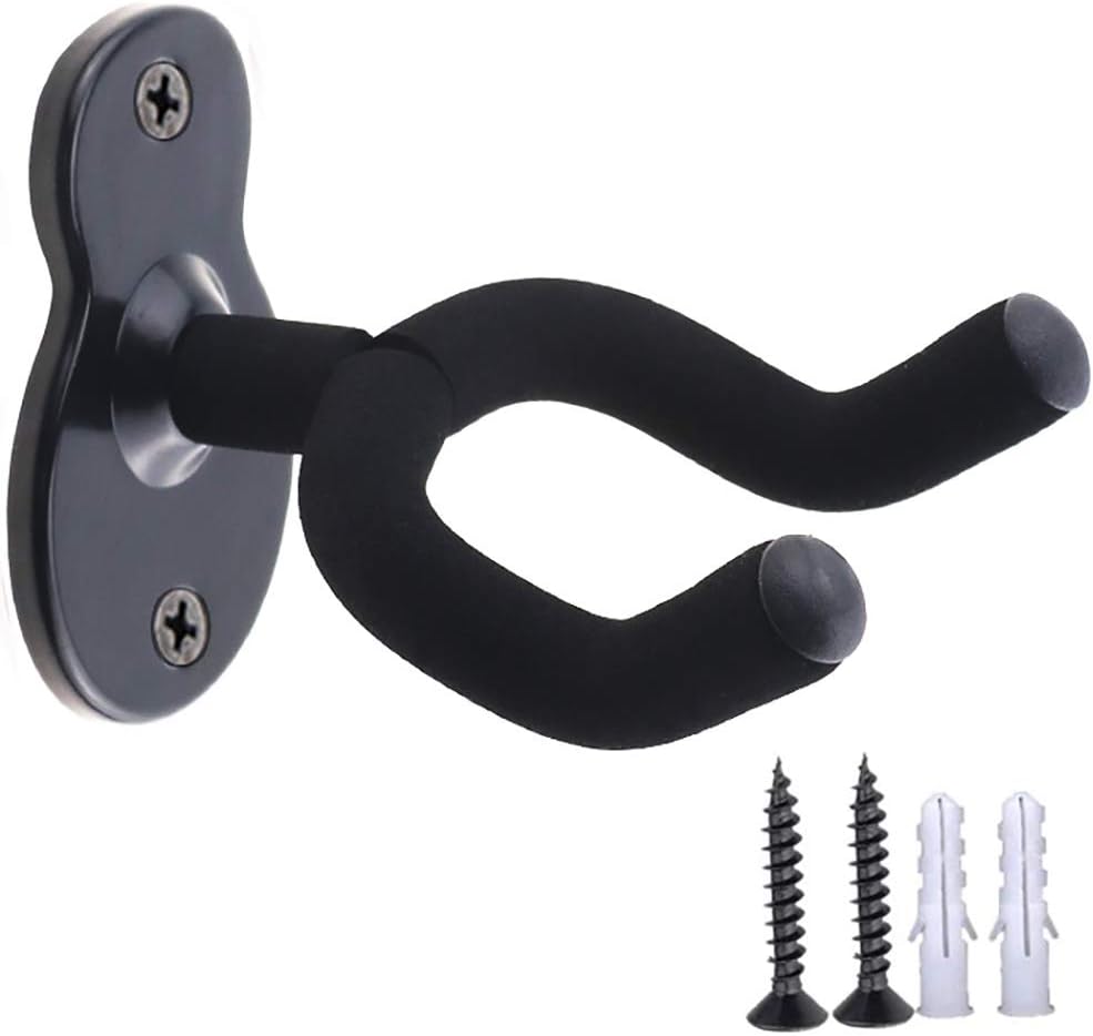 Funito Guitar Wall Mount Hanger Hook Acoustic Electric Bass Guitar Wall Hook Hanger Black Metal Holder Hanger for All Size Guitars
