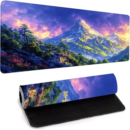 Large Gaming Mouse Mat With Stitched Edges, Extended 600 x 300 x 3mm Pad With Non-Slip Rubber Base, Desk Laptop Keyboard Pad With Water-Resistant and Anti-Fray Surface,Men's Gifts Black Landscape H-G