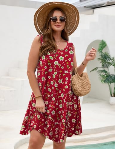 Image of JollieLovin Women Plus Size Curvy Summer Tank Sun Dresses Sleeveless Causal T-Shirt Dress Beach Swing Cover up(L-5X)