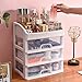 Freebirdly Makeup Organizer with 3 Drawers Plastic Storage for Vanity Cosmetic Display Cases Large Capacity Bathroom Countertop Plastic Storage for Skin Care Products(Arc Type)