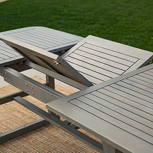 Walker Edison 6-8 Person Outdoor Wood Chevron Patio Furniture Dining Set Extendable Table Bench All Weather Backyard Conversation Garden Poolside Balcony, 3 Piece, Grey #TOP3