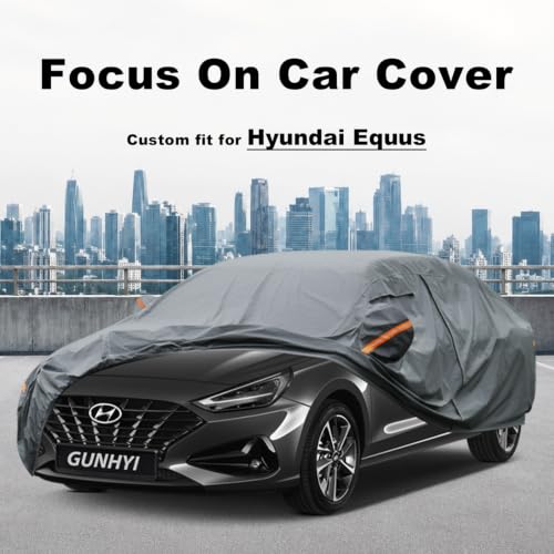 Image of GUNHYI Premium Car Cover Custom Fit Hyundai Equus, 16 Layers Heavy Duty Car Cover Waterproof All Weather with Zipper Door for Sun Rain Snow Dust Uv Protection