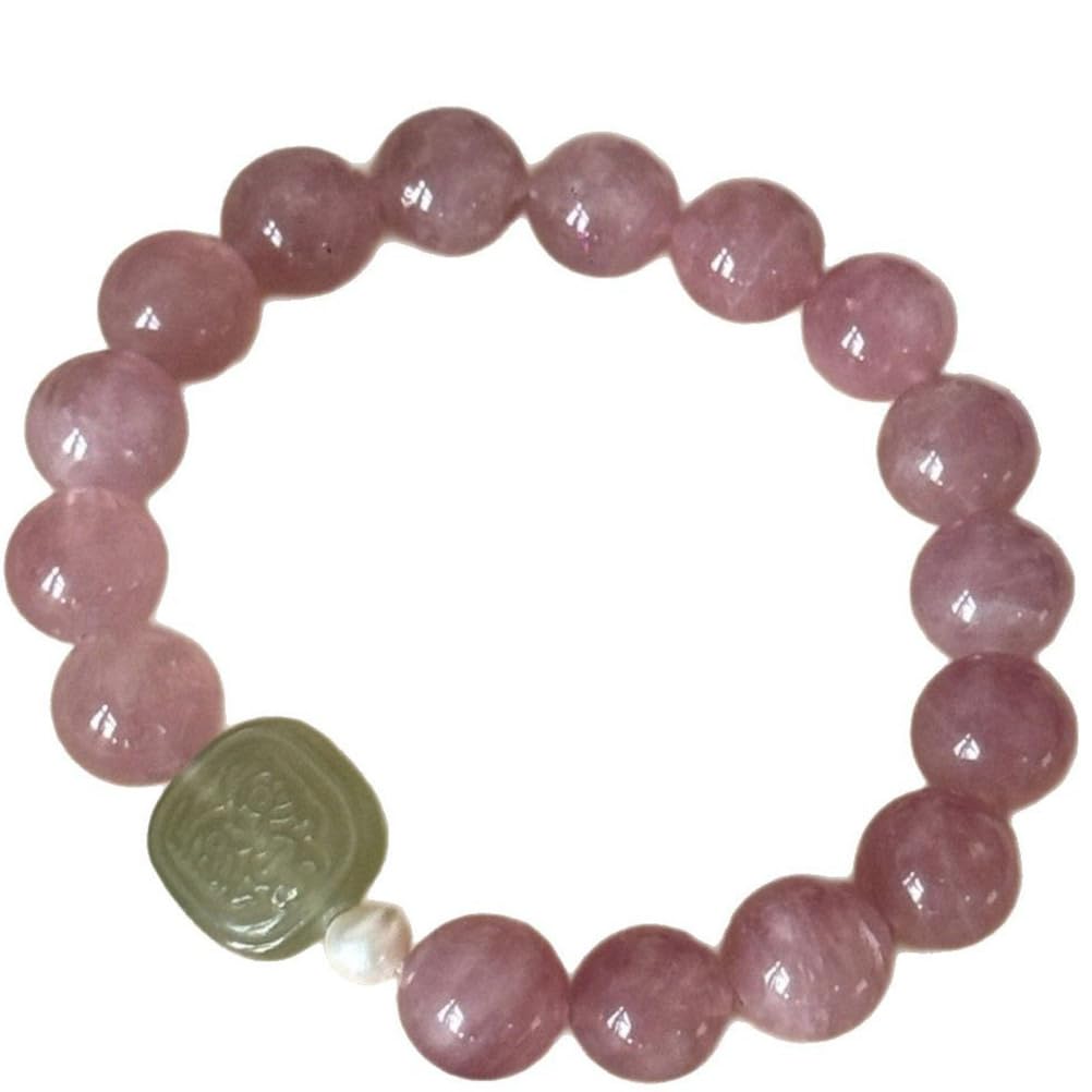 Pulsera de Cuarzo Rosa de Jade Natural para Mujer, Pulsera elástica con Cuentas de Jade Verde, Adecuada para Navidad, acción de Gracias por el Amor, meditación Reiki del Chakra,Rose Quartz