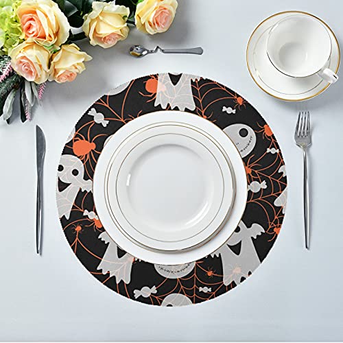 Halloween Round Placemats Set Of 6 Spider Ghost Placemats For Kitchen Table Washable Kitchen Table Mats Place Mats #TOP3