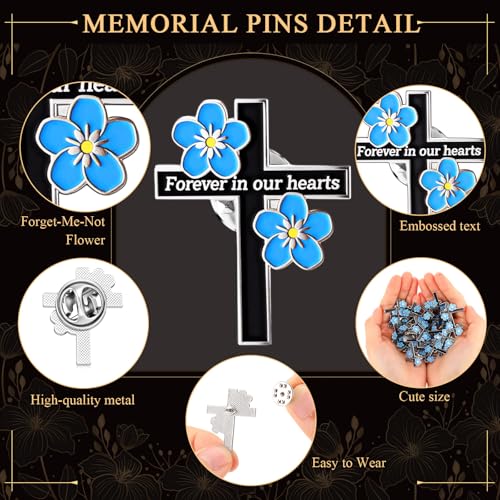 Tondiamo Funeral Favors Forget-Me-Not Cross Pins Set Christian Enamel Pins Poem Cards Organza Bag Favor for Sympathy Guest3