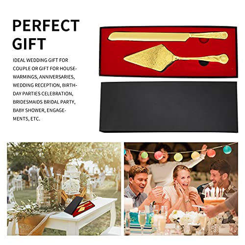 Gurudar Vintage Wedding Cake Knife And Server Set, Stainless Steel Cake Pie Pastry Cutting Knife & Serving Spatula Set, Premium Party Supplies For Wedding, Birthday, Anniversary & Events, Gold #TOP2