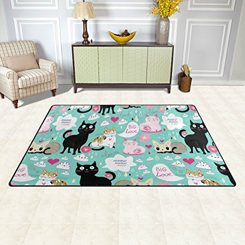 Yochoice Non-Slip Area Rugs Home Decor, Vintage Colorful Cute Funny Lovers Cat Floor Mat Living Room Bedroom Carpets Doormats 60 X 39 Inches #TOP2