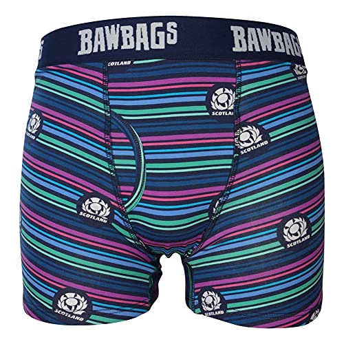 Bawbags Scotland Rugby Lines Cotton Boxer Shorts M Blue
