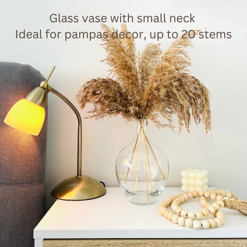 Clear Glass Vase For Pampas Grass Flowers, Clear Vase For Decor, Small Glass Vase For Dining Table Centerpiece, Decorative Vase For Living Room Home Decor, Shelf Decor, Glass Demijohn, 7.9 Inch Tall #TOP2
