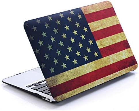 ELENXS--Vintage US United States Flag Rubber Coating Hard Shell Carrying Case Cover for Apple MacBook Air 13" (Models: A1369 and A1466) with Black bottom case, with FREE keyboard cover
