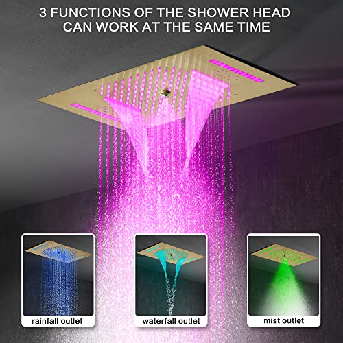 Cascada Luxury Sistema de ducha moderno LED 15”x23” con altavoces Bluetooth integrados, 5 funciones (Lluvia, Cascada, Neblina, jets corporales y ducha de mano) en acero inoxidable pulido miniatura 2