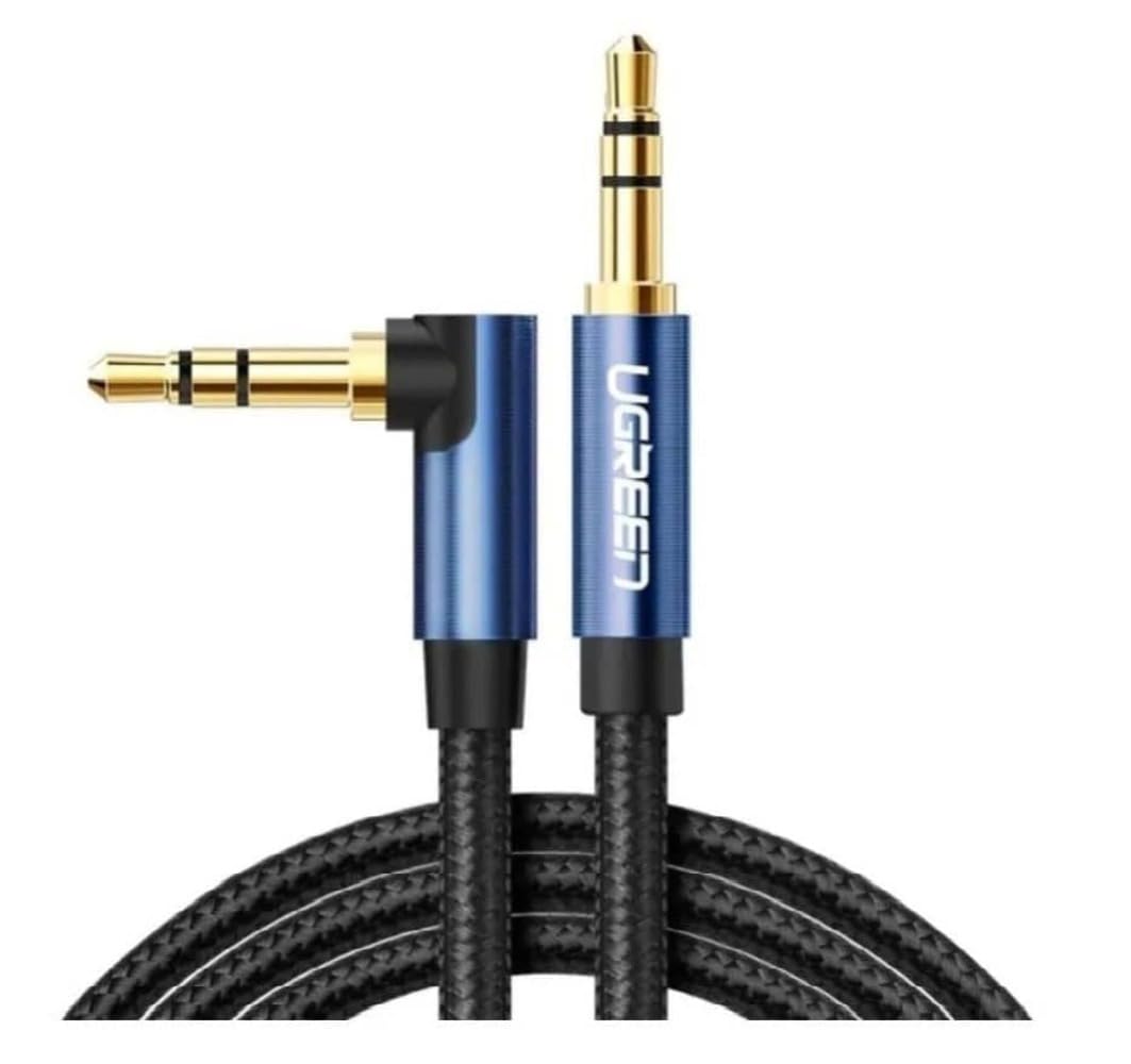 Ugreen 90 Derece L Tipi 3.5 mm Aux Ses Kablosu Mavi 2 Metre