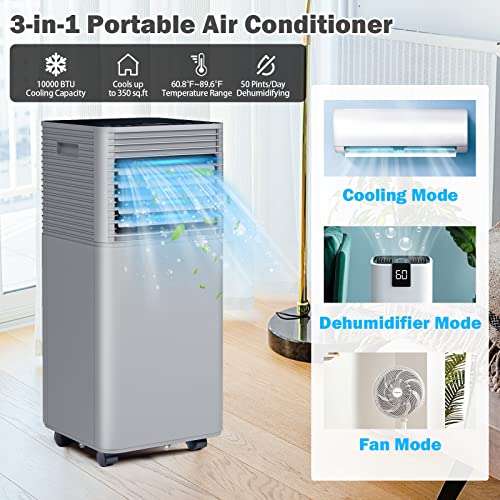 Image of GOFLAME Portable Air Conditioner, 8000 BTU Powerful AC Unit with Remote Control and 4 Universal Casters, 3-IN-1 Air Cooler & Dehumidifier & Fan with 24H Timer for Living Room, Bedroom, Office, Grey