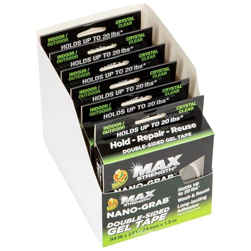 Image of Duck Max Double-Sided Gel Tape with Nano-Grab Technology, Clear, Multi-Purpose & Removable, 0.94 inch x 5 Feet, Clear, 6 Pack (287640)