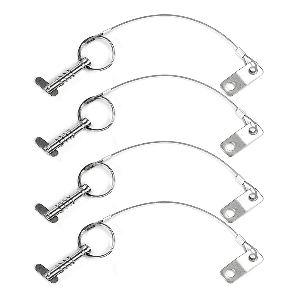 MIZUGIWA Boat Bimini Top Quick Release Pin w/Drop Cam & Spring 1/4" x 1" Grip - Lanyard Prevents Loss