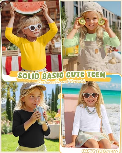 Image of 4 Pack Girls 3 /4 Sleeve T Shirts Kids Crewneck Elbow Sleeve Casual Tops Solid Basic Cute Teen Tees 5-14Y