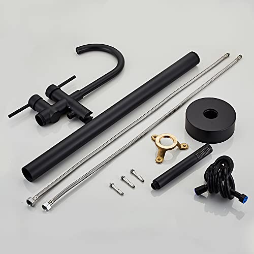 Image of Aquieen Free Standing Floor Mounted Bath Tub Filler with provision for Hot & Cold Water (Matte Black)