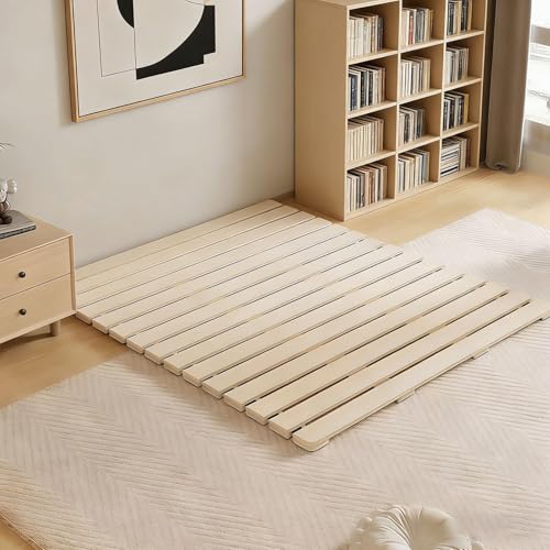 XIJIXILI Floor Bed Frame Japanese Bed Frame Foldable Slatted Bed Base Wooden Floor Platform Guest Tatami MatFull