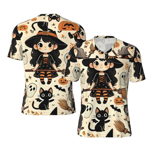 Stylish Athletic Sports Jersey Cute-Halloween-Witches Men's Rugby Jersey Large Black