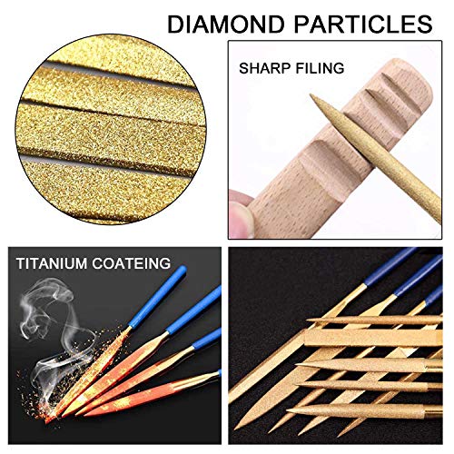 Jonmon Diamond Needle File Set - 10Pcs Mini Titanium Coated Files Kit, Jewelers Hand Files Tool For Filing Wood Ceramic Glass Jewelry Diy Woodworking Rough Carving #TOP6